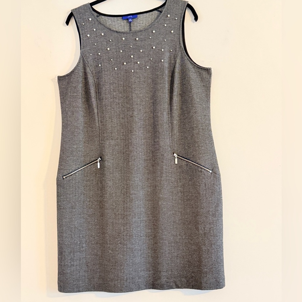 Apt. 9 Charcoal Gray Tweed Sheath Pearled Dress with Slipper Pockets Size XL